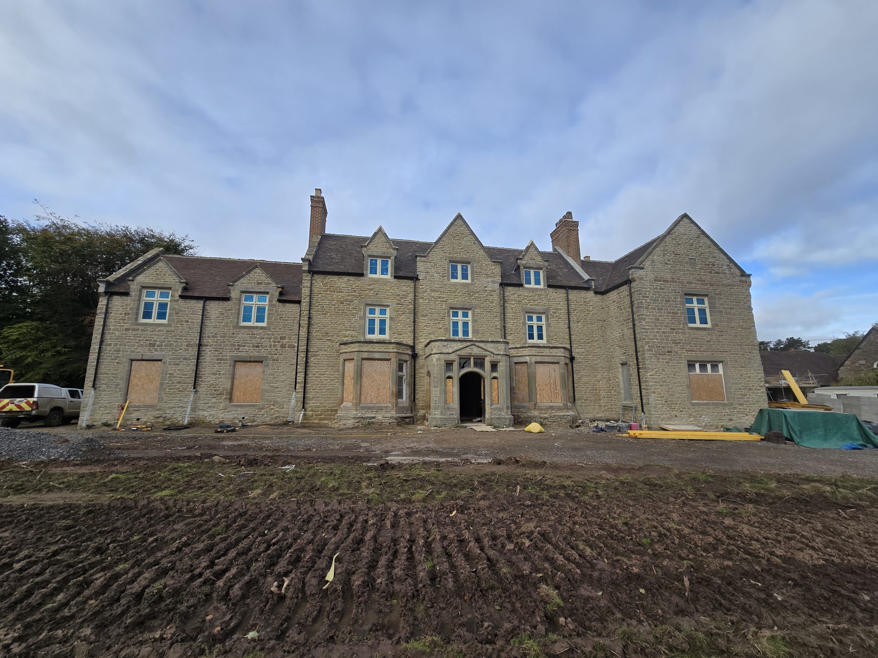 The front of Cleobury Court, Cleobury North, during the bay window works