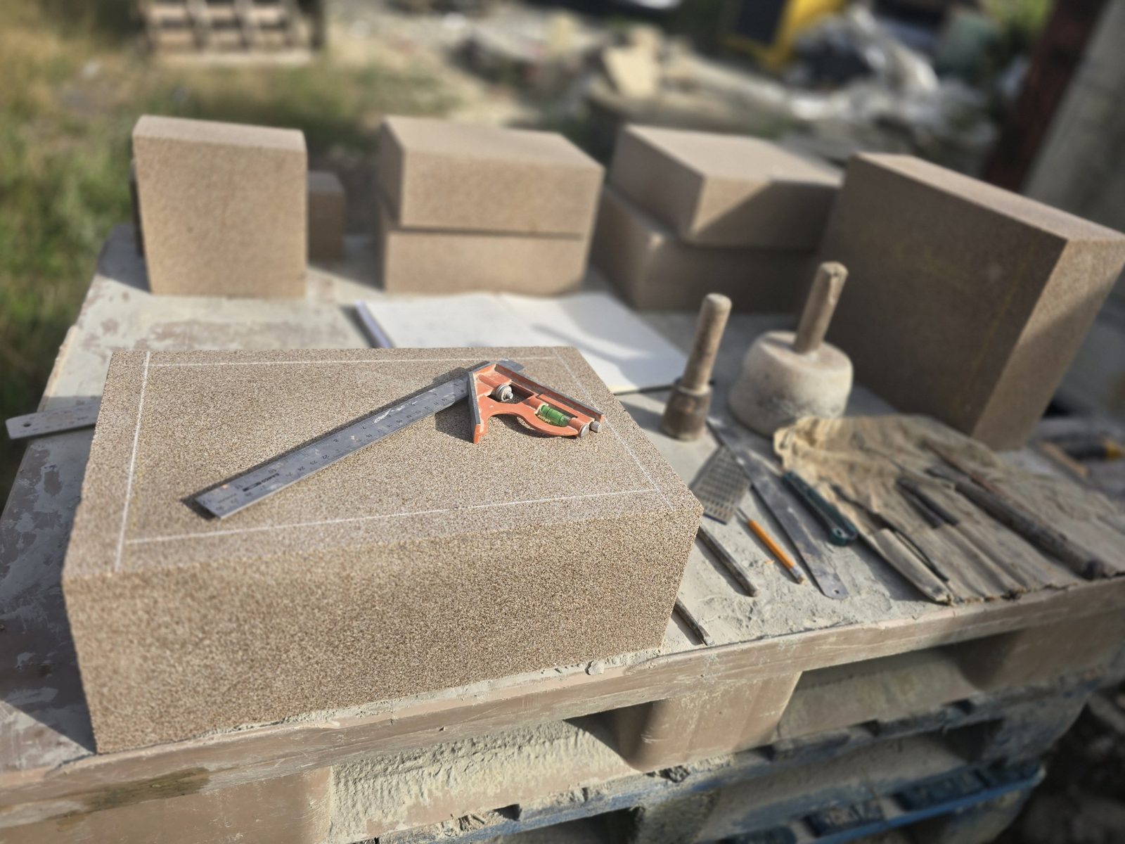 Worked stone in the workshop