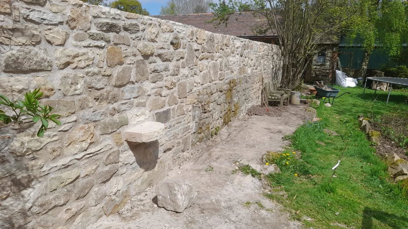 Lime mortar wall build, Condover